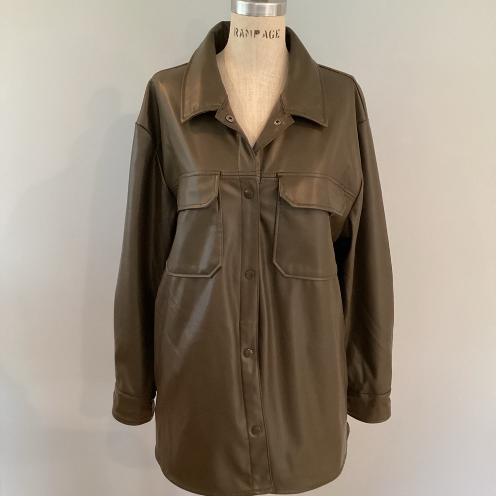 Stoosh Women's Brown Faux Leather Front Shirt Jacket Size X-Large